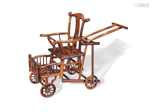 A HUANGHUALI CHILD'S WHEELCHAIR 20th century