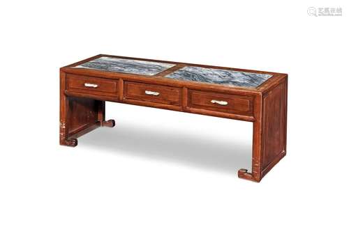 A HUANGHUALI LOW TABLE WITH DRAWERS Late 19th century