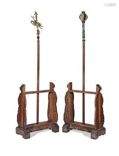 A PAIR OF HUANGHUALI STANDARD STANDS 19th century