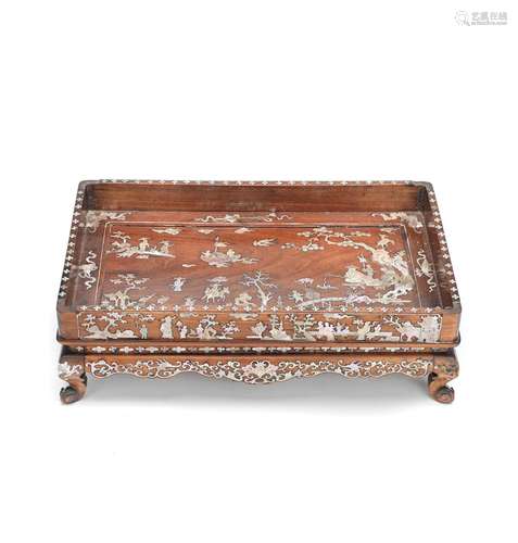 A MOTHER-OF-PEARL INLAID HARDWOOD TRAY Early 20th century