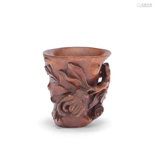 A CARVED BAMBOO 'FINGER CITRON' BRUSHPOT 19th centur...