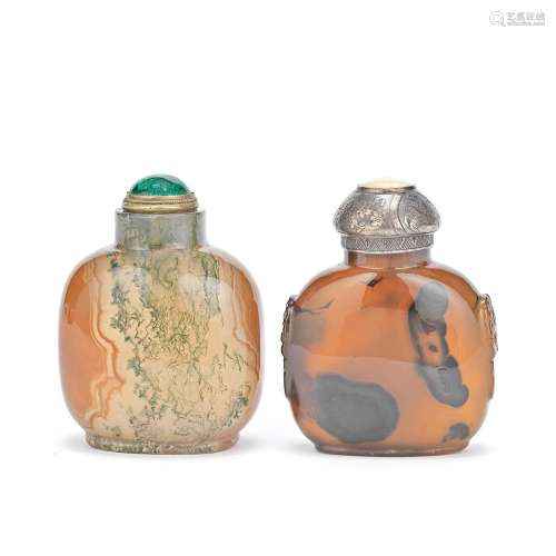 A MOSS AGATE SNUFF BOTTLE AND A SHADOW AGATE SNUFF BOTTLE 18...