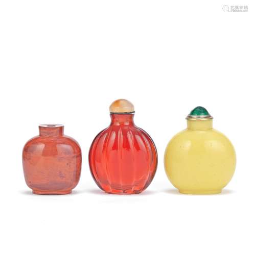 THREE VARIOUS GLASS SNUFF BOTTLES 19th century