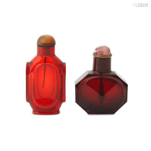 TWO RUBY GLASS SNUFF BOTTLES 18th/19th century