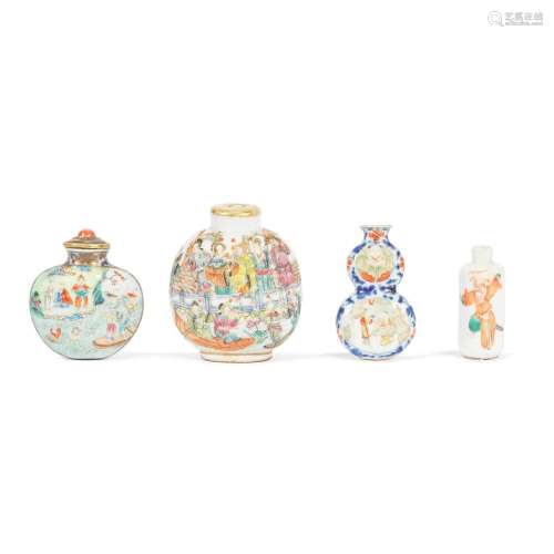 FOUR VARIOUS PORCELAIN SNUFF BOTTLES 18th/19th century, one ...