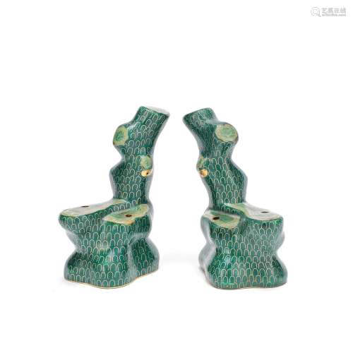 A PAIR OF CLOISONN&#201; ENAMEL TREE-FORM STANDS 19th ce...