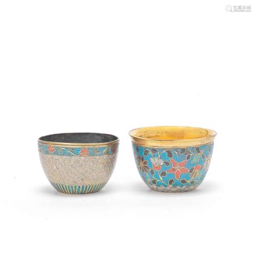 TWO SMALL CLOISONN&#201; ENAMEL CUPS Ming Dynasty