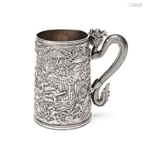 A CHINESE EXPORT SILVER TANKARD Circa 1870, Marked LC, Leech...