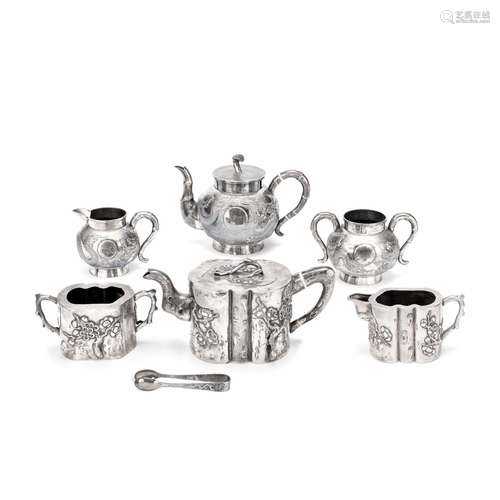 TWO DIFFERENT THREE-PIECE SILVER TEA SETS