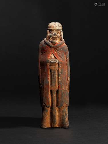 STATUETTE DE GARDIEN EN TERRE CUITE Dynastie Wei (386-557)