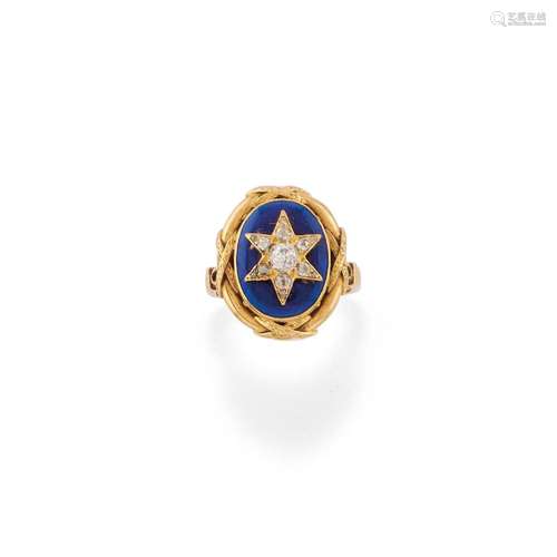 Antique diamond and enamel ring