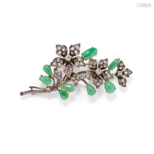 Jadeite and diamond brooch