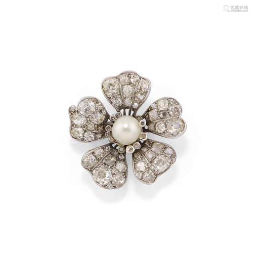 Diamond and pearl brooch