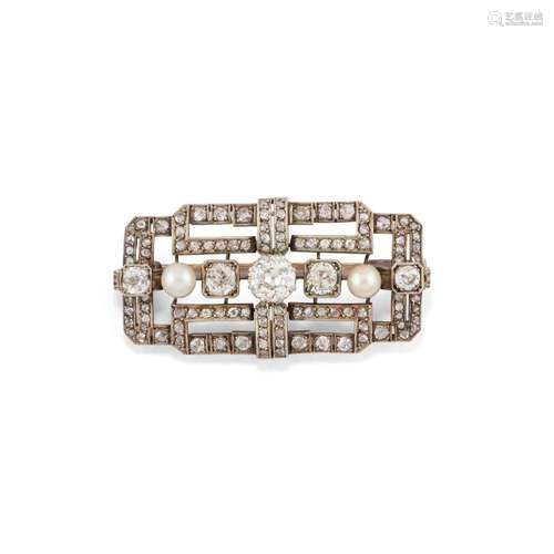 Diamond and pearl brooch