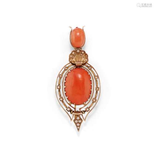 mediterranean coral and small pearl brooch
