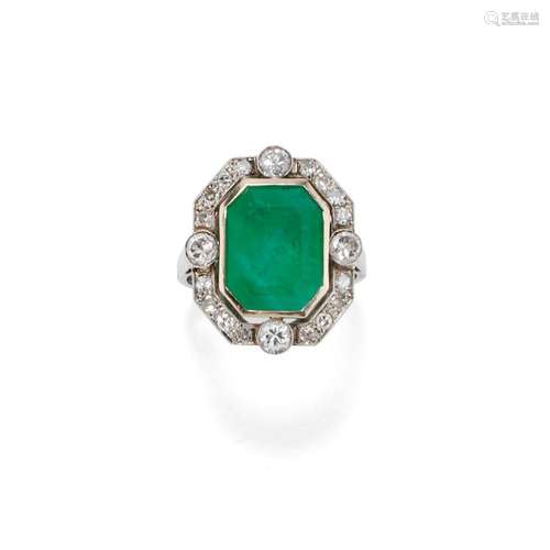 Emerald and diamond ring