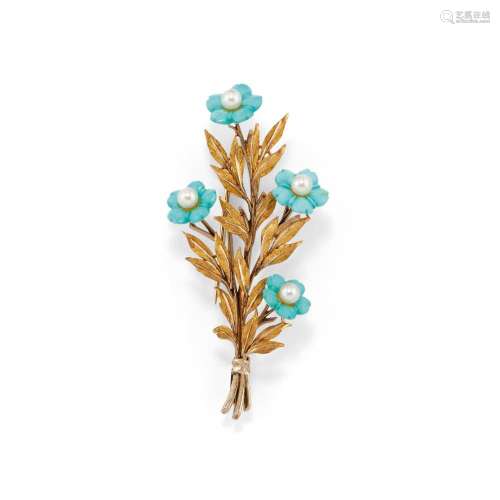 Turquoise and pearl brooch, buccellati