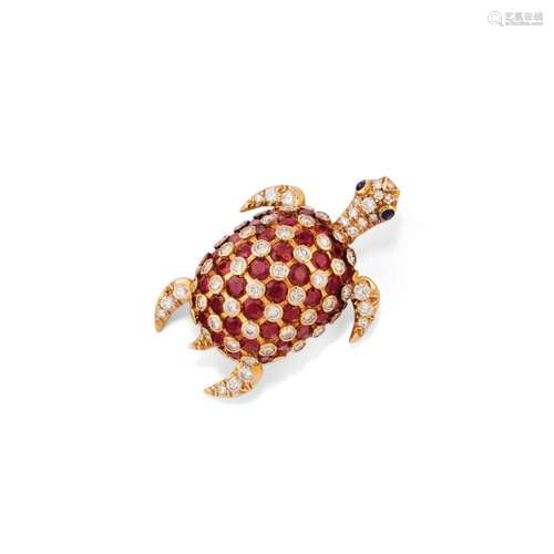 diamond and ruby animalier brooch