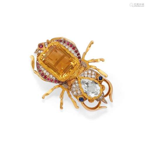 diamond and gem-set brooch, cazzaniga rome