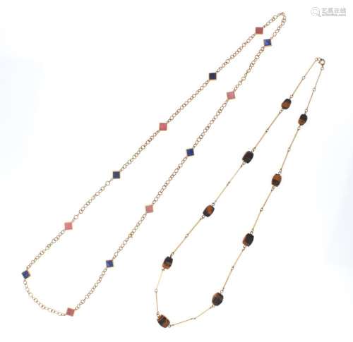 two 18k yellow gold and gem long necklaces
