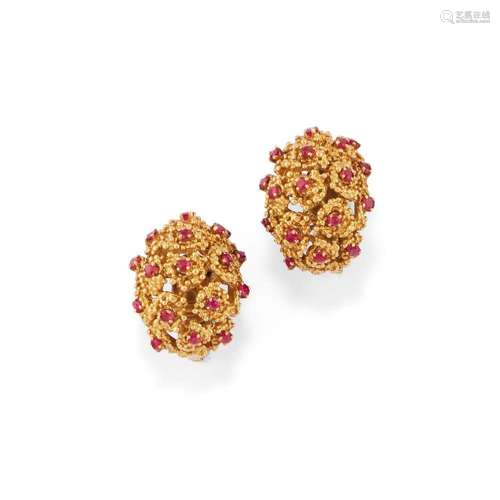 pair of ruby earclips, tiffany & co.