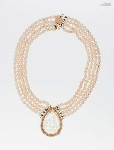 Cultured pearl and rock crystal necklace