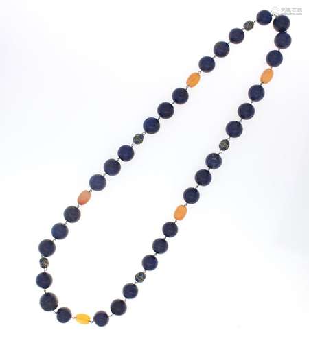 three hardstone long necklaces