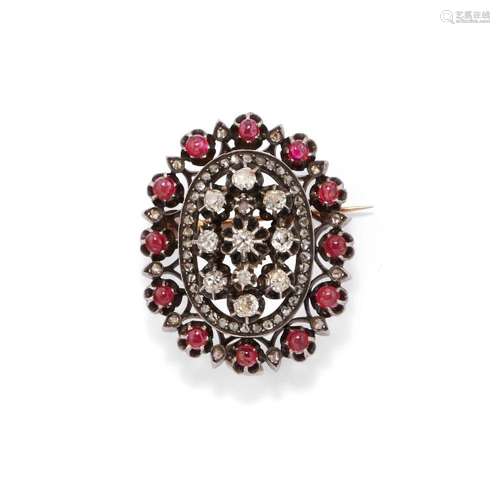 diamond and ruby pendant-brooch