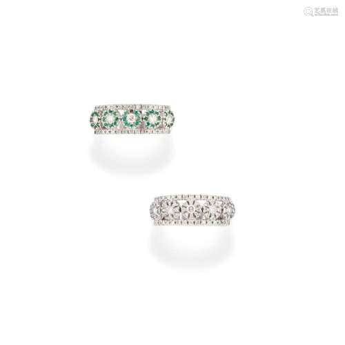 two diamond and emerald rings