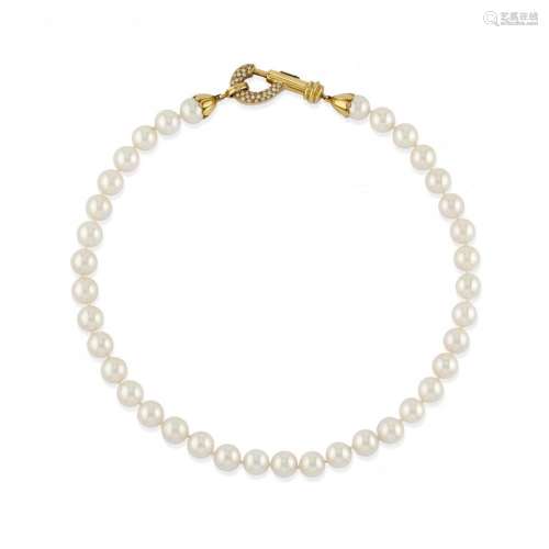 cultured pearl and diamond necklace