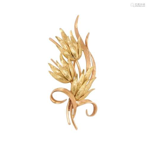 18k two tone gold brooch