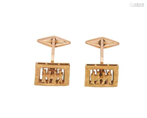 Pair of 18k yellow gold cufflinks, martinazzi