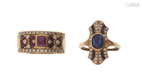 two diamond and gem-set rings