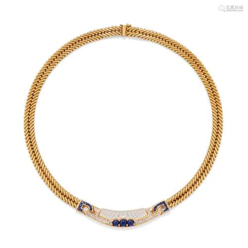 Diamond, mother of pearl and blue sapphire necklace, maubous...