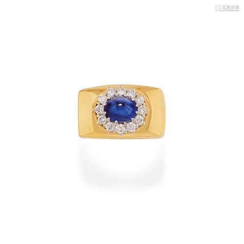 Diamond and blue sapphire ring