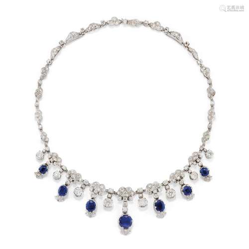 Diamond and blue sapphire demi parure