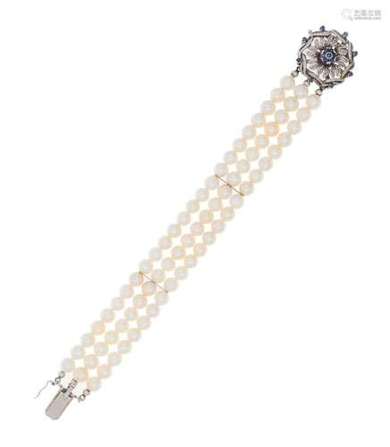 Cultured pearl and gem-set bracelet