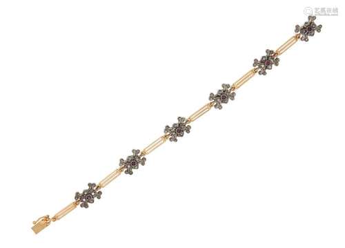 18k yellow gold, silver and gem bracelet