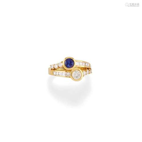 Diamond and blue sapphire ring