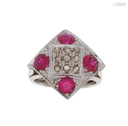 Diamond and synthetic ruby ring