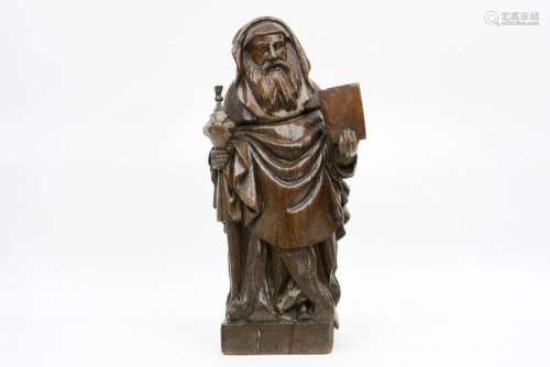 Antieke houtsculptuur : "Heilige met boek en ciborie&qu...