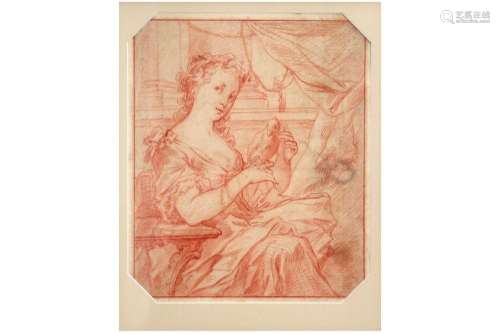 Achttiende eeuwse Hollandse sanguine : "Vrouw met papeg...