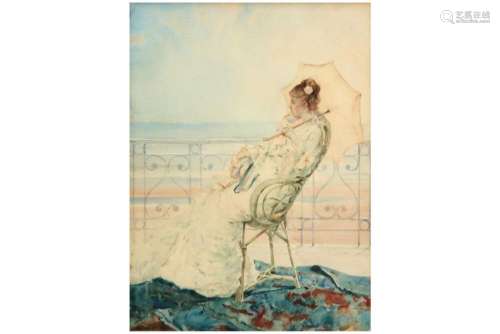 HERMANS CHARLES (1839 - 1924) aquarel : "Zittende vrouw...