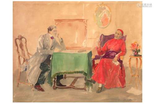 PORTIELJE GERARD (1856 - 1929) aquarel : "Kardinaal en ...