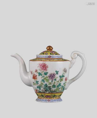 A Jurentang style teapot with pastel chrysanthemum pattern i...
