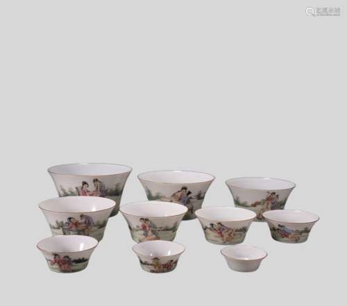Set of pastel lady figure cups and bowls