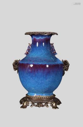 Kiln-glazed Inlaid Copper Sheep Ear Vase