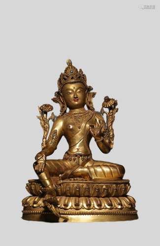 Qing Dynasty, gilt bronze statue of green Tara