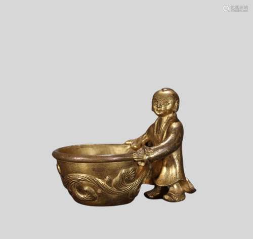 Gilt Bronze Boy Supporting Cylinder Study and Washing