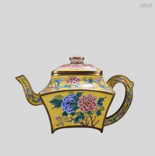 Bronze gilt enamel colorful flowers blooming rich teapot